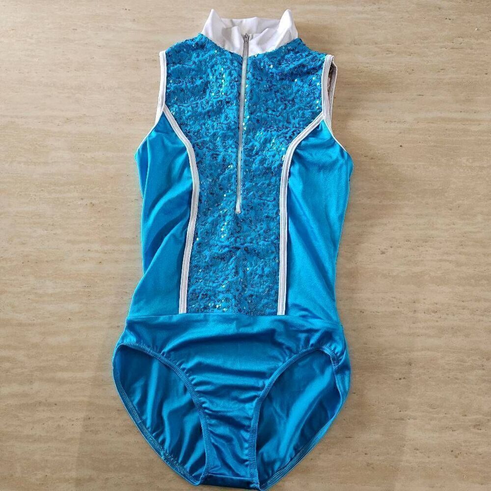 Weissman NWOT adult small dance costume blue sequin leotard jazz tap acro solo